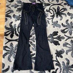 Edikted lace up flare black denim jeans size small